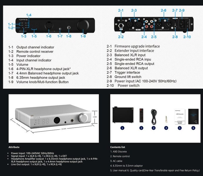 Topping A90 Discrete NFCA Headphone Amplifier Pre-Amplifier 6.35mm/4.4mm New - GreshamTech