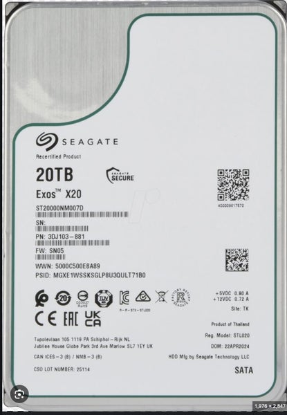 Seagate Hard Drive HDD Exos X20 20TB 3.5 Enterprise Capacity SATA Brand New - GreshamTech