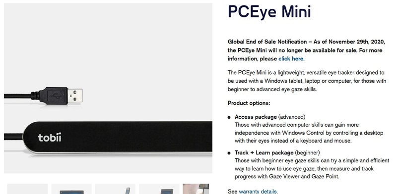 PCeye Mini Tobii Dynavox Eye movement eye tracker Like New (9.5/10 condition - GreshamTech