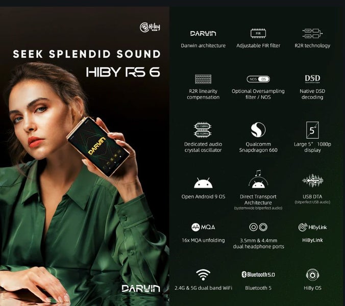 HiBy RS6 R2R music plyaer Portable Discrete DAC Brand New - GreshamTech