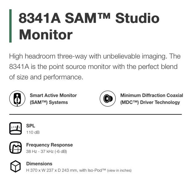 Genelec 8341A SAM™ Studio Monitor Speaker Brand New (Single) - GreshamTech