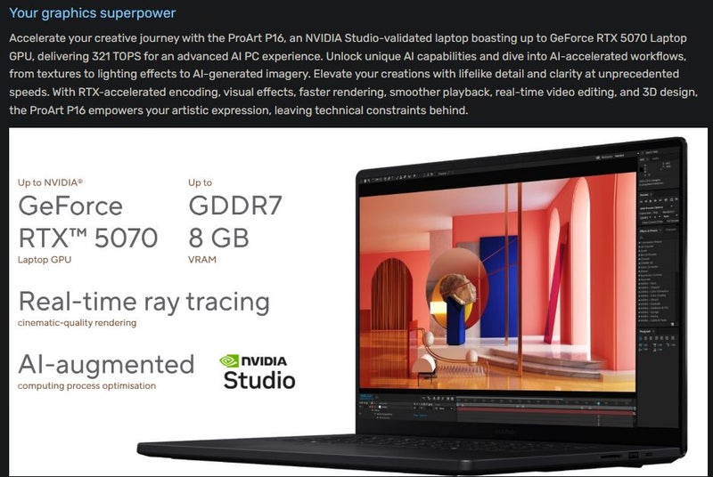 ASUS ProArt P16 RTX 5070 PC Gaming 16 2.8K OLED 120Hz Touch Touch Screen New - GreshamTech