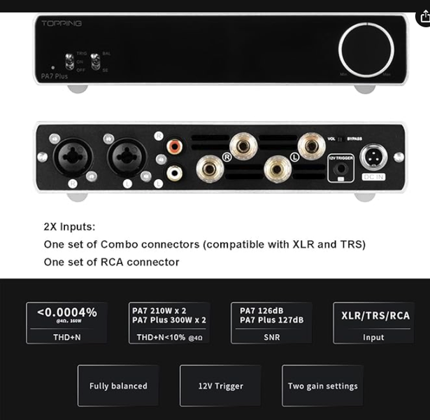 Topping PA7 Plus Power Amplifier 300W x 2 Class D Fully Balanced AMP Brand New - GreshamTech