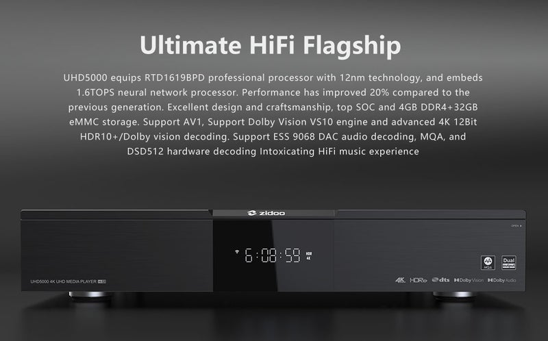 Zidoo UHD5000 4K UHD HDD Media Player Brand New - GreshamTech