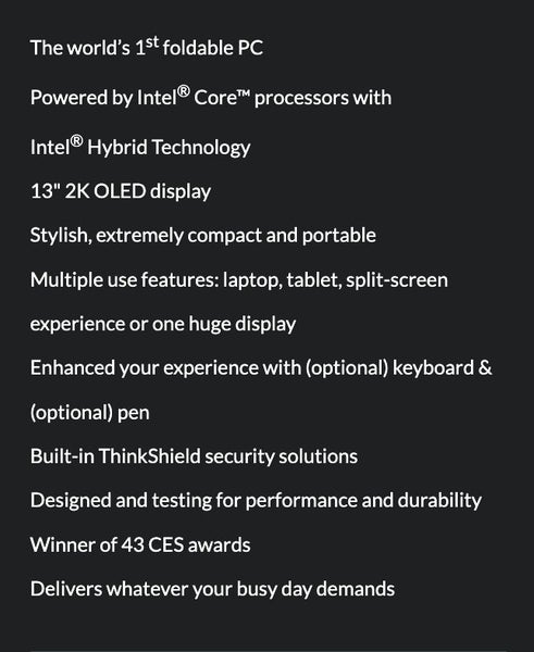 Thinkpad X1 Fold 13 inch 2K Foldable Tablet 8GB+512GB 5G Cellular 2020 Like New - GreshamTech