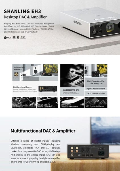 Shanling EH3 Desktop DAC/Amplifier Digital Music Player Headphone Amplifier New - GreshamTech