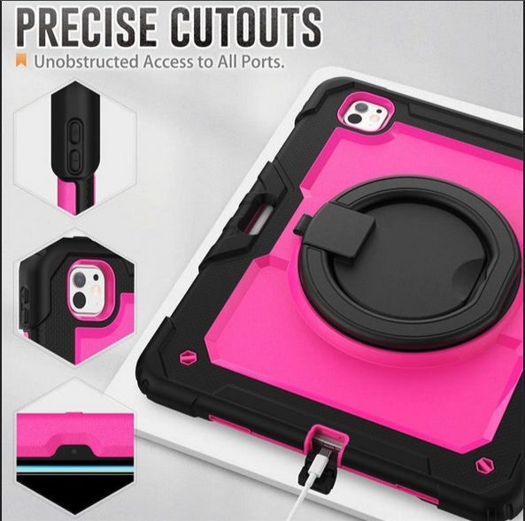 New iPad Pro 11 / 13 inch 2024 (M4) Ring Folding Stand Case-Black&RoseRed New - GreshamTech