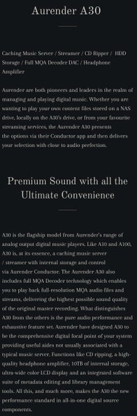 Aurender A30 Flagship Digital Music Player Streamer CD Ripper As New Ex-Demo - GreshamTech