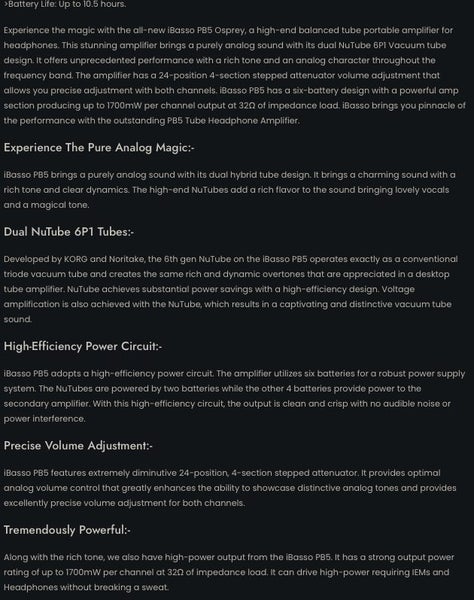 iBasso PB5 OSPREY Dual Nutube 6P1 Vacuum Balanced Tubes - GreshamTech