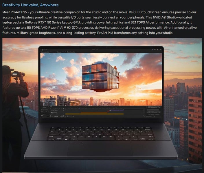 ASUS ProArt P16 RTX 5070 PC Gaming 16 2.8K OLED 120Hz Touch Touch Screen New - GreshamTech