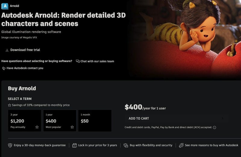Autodesk Arnold: Render detailed 3D character software Authentic 1 years license - GreshamTech
