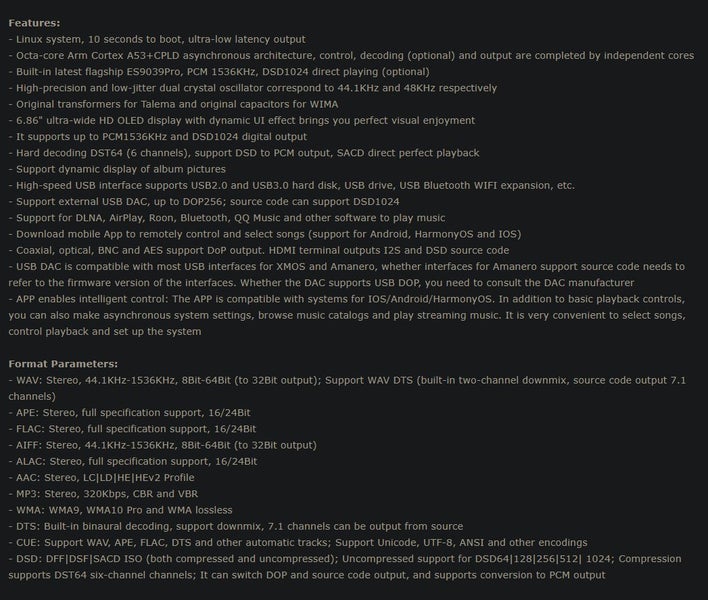 HX Melody HX600 Black Digital Ehternet Streaming Player DAP DAC ES9039 Pro New - GreshamTech