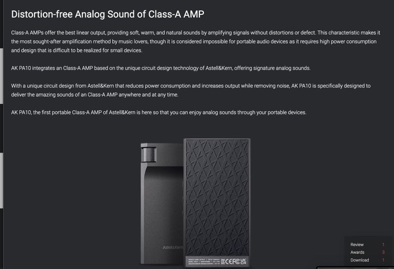 Astell&Kern A&ultima AK PA10 Amp Amplifier Portable Class-A Headphone AMP New - GreshamTech