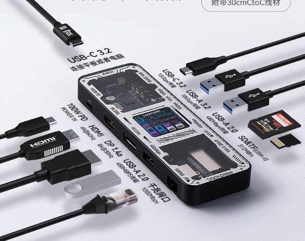 Dockcase USB-C Type-c Dongle 3.2 10Gbp/s 100W power deliver HUB Brand New - GreshamTech