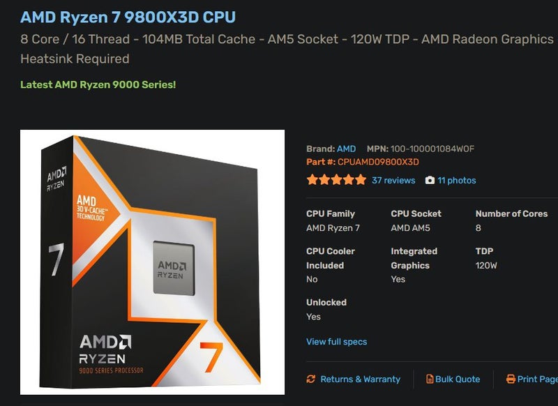 AMD CPU 9800X3D 8 cores Brand New - GreshamTech