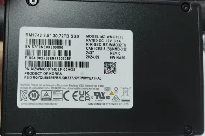 Samsung BM1743 30.72T QLC U.2 Data Center Enterprise SSD Brand New - GreshamTech