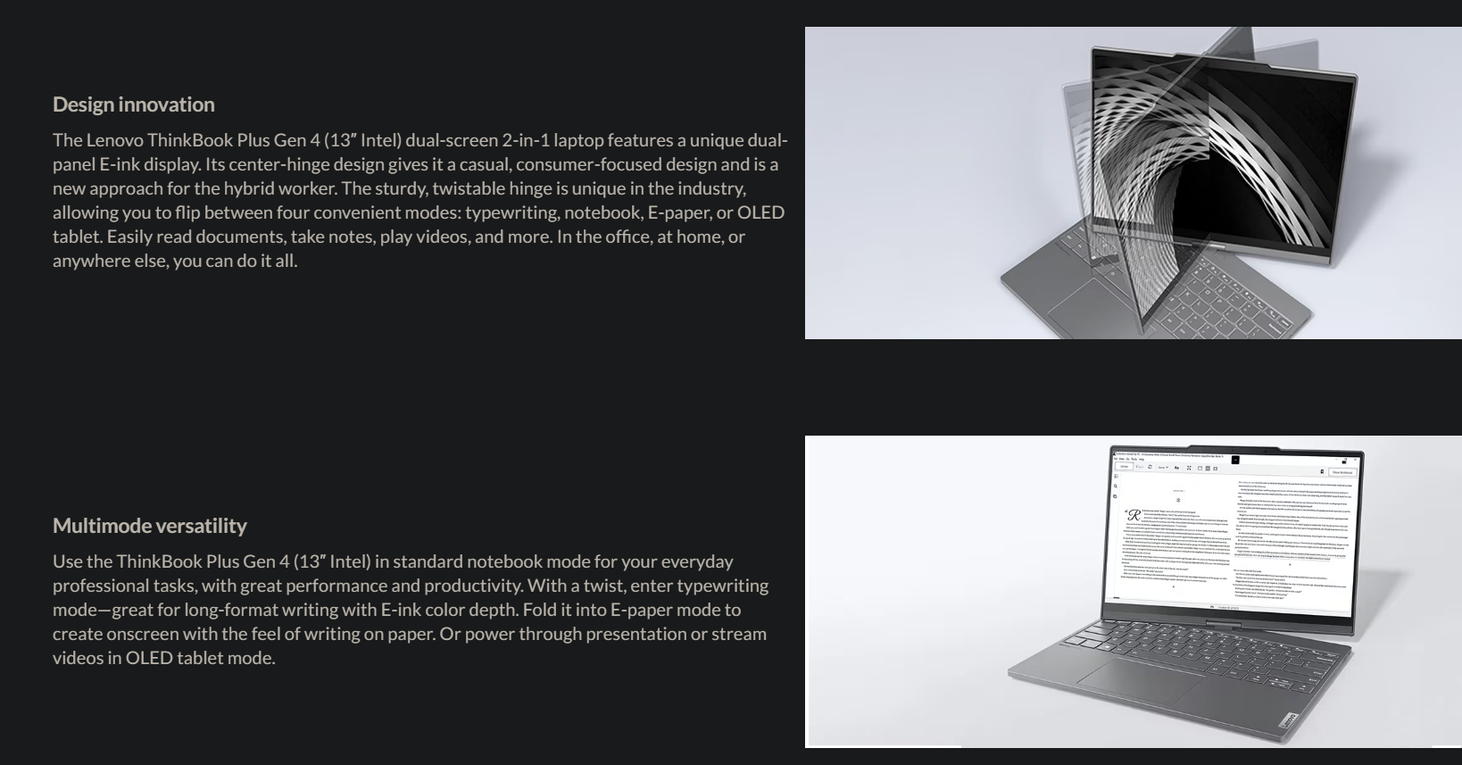 ThinkBook Plus Gen4 Twist i7-1355U 16GB+512GB OLED + E-ink Dual Display Laptop - GreshamTech