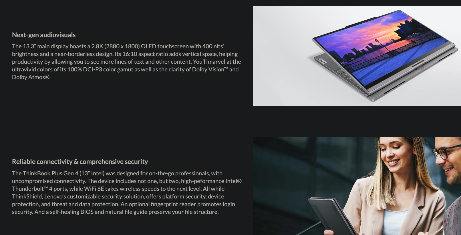 ThinkBook Plus Gen4 Twist i7-1355U 16GB+512GB OLED + E-ink Dual Display Laptop - GreshamTech