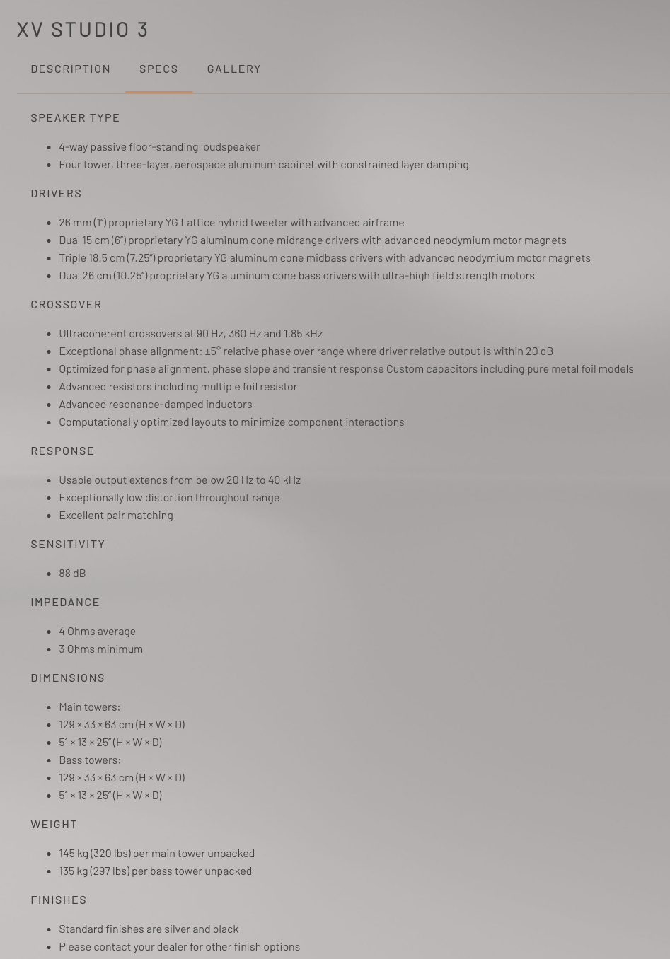 YG Acoustics XV 3 Studio SIGNATURE Speaker Brand New - GreshamTech