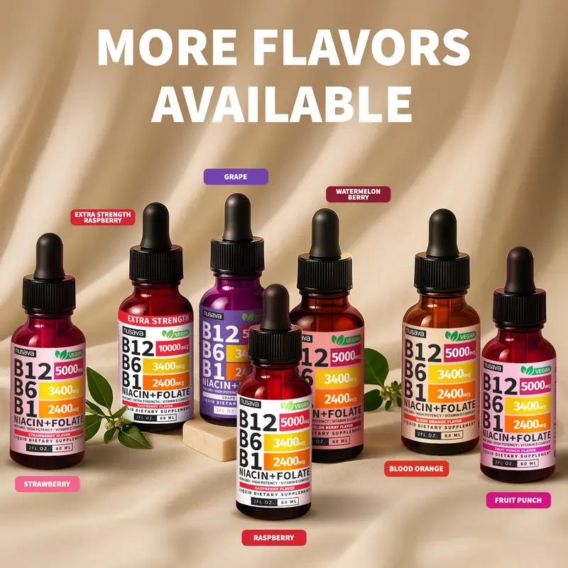 (2-PACK) Vitamin B12 Liquid Supplement Drops with B6, B1, Niacin & Folate