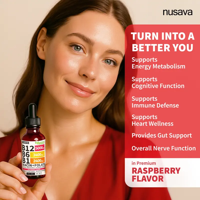 (2-PACK) Vitamin B12 Liquid Supplement Drops with B6, B1, Niacin & Folate