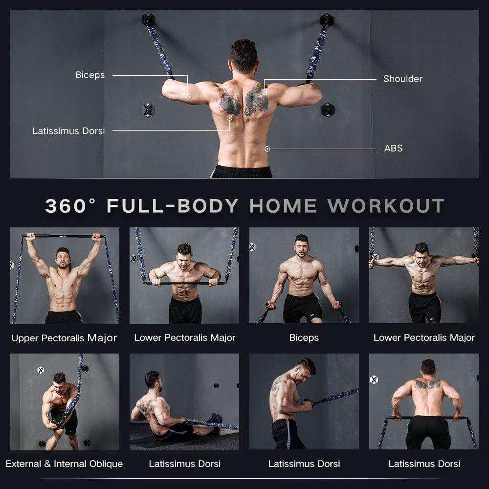 Home Gym Workout Fitness Equipment Set with 6 Resistance Bands and 8 Accessories - Complete Home Fitness Kit