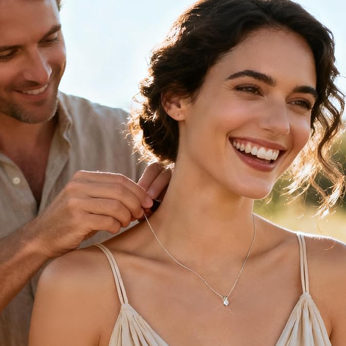 Diamond Necklace Certified LAB GROWN Round Diamond Solitaire Necklaces for Women 0.5-1CT 14K Gold Plated Sterling Silver 4 Prong Created Pendant Jewelry (I-J Color, S1-VS2 Clarity)