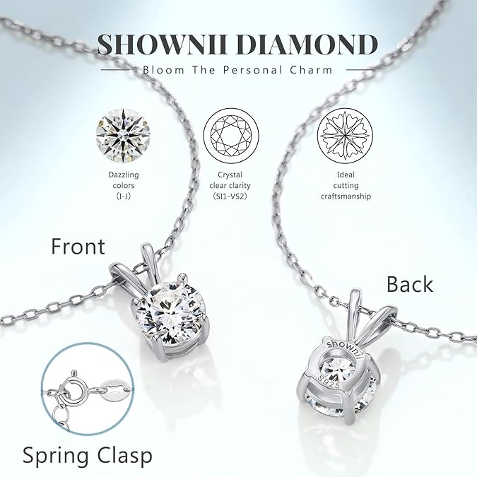 Diamond Necklace Certified LAB GROWN Round Diamond Solitaire Necklaces for Women 0.5-1CT 14K Gold Plated Sterling Silver 4 Prong Created Pendant Jewelry (I-J Color, S1-VS2 Clarity)