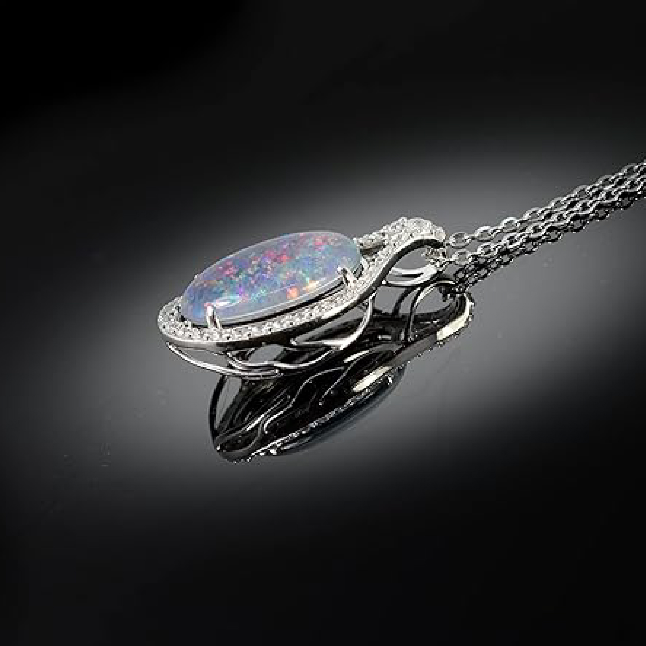 Australian Fire Opal Necklace - Large Genuine Australian Triplets Opal Necklace Pendant White Gold Plated on Sterling Silver Women's Jewelry
