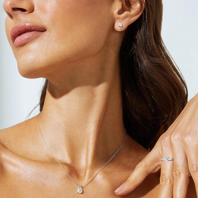 Diamond Necklace Certified LAB GROWN Round Diamond Solitaire Necklaces for Women 0.5-1CT 14K Gold Plated Sterling Silver 4 Prong Created Pendant Jewelry (I-J Color, S1-VS2 Clarity)