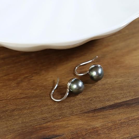 Gift for Wife Tahitian Black&Freshwater Cultured-Pearl-Earrings-Gifts for Women- Wedding Birthday Anniversary-Mom Her Mothers Day Valentines Day Christmas-18K Gold Plated Sterling Silver Pearl Dangle Earring Fine Jewelry