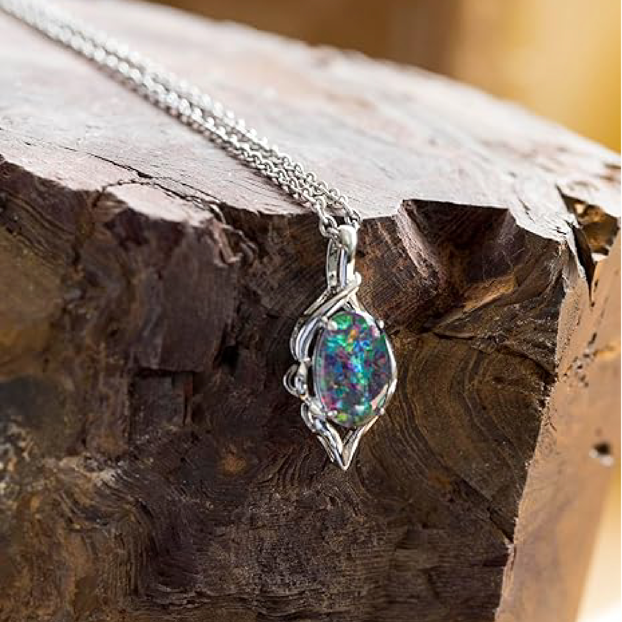 Australian Triplet Opal Necklace - 14x10mm FireOpal - Genuine Triplets Opal Necklace Pendant in Sterling Silver White Gold Plated Women's Jewelry