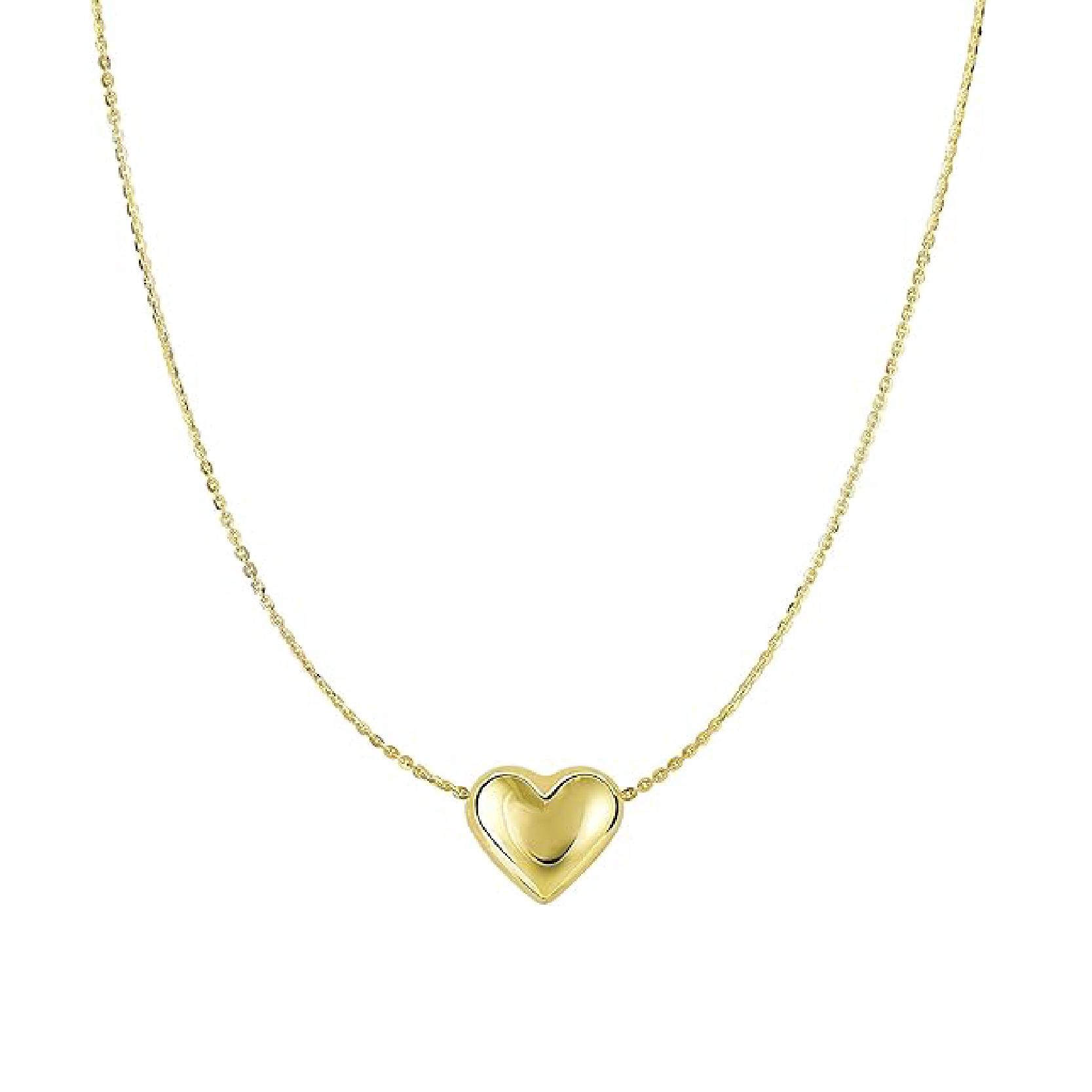 Jewelry Affairs Real Gold Puffed Heart Pendant Necklace, 18