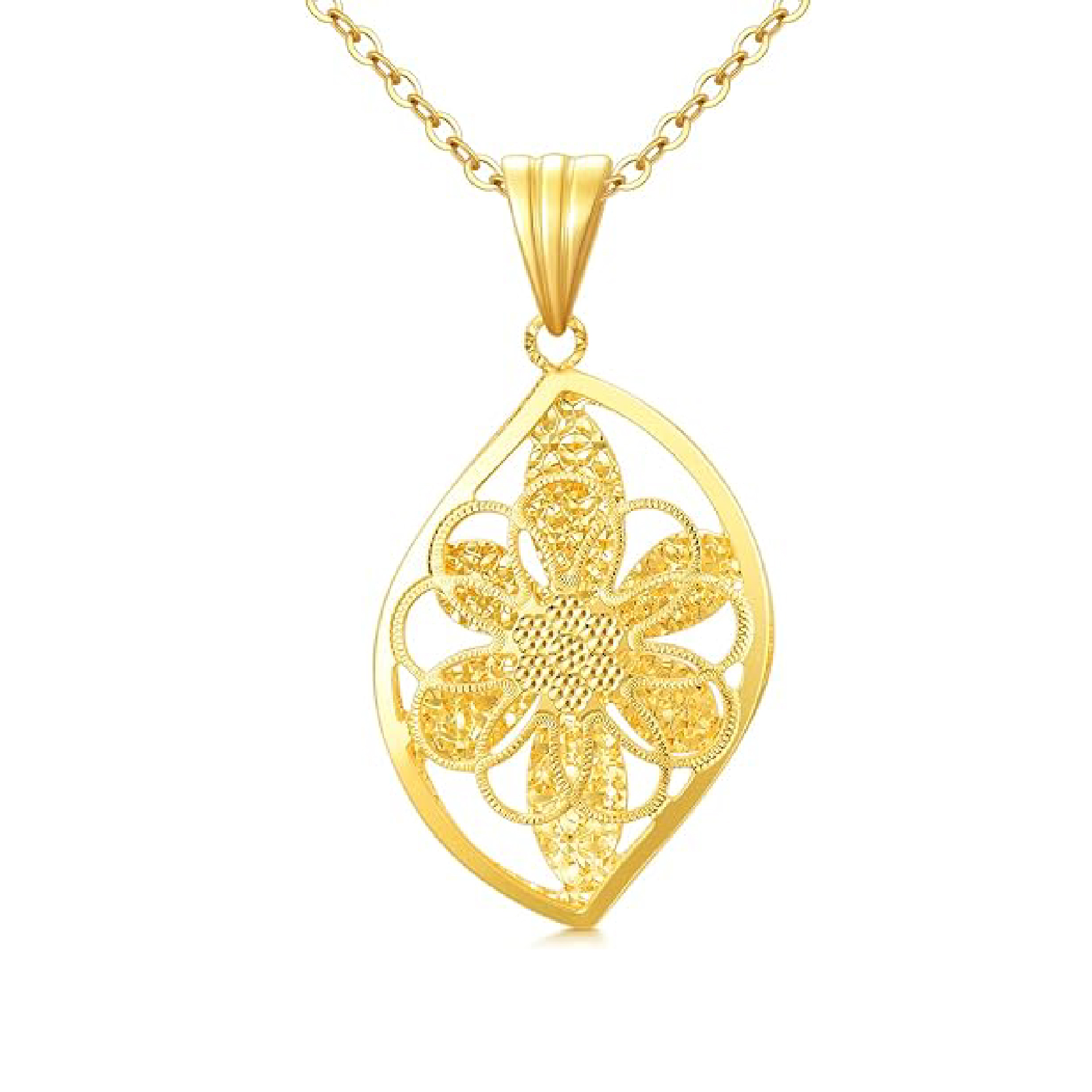 SISGEM Real 18k Gold Flower Leaf Pendant Necklace for Women, Fine Jewelry Prensent for Her, Gold Chain 16-18 Inch