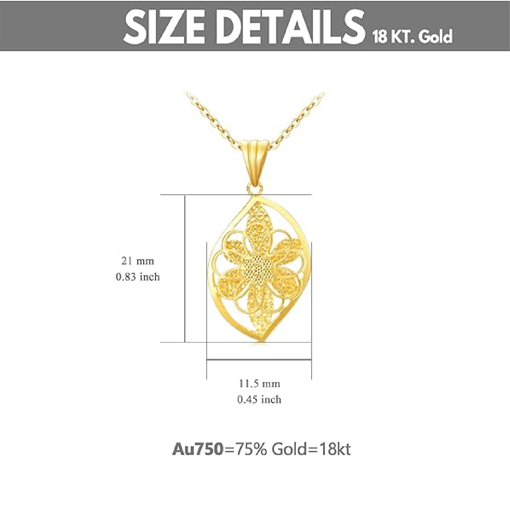 SISGEM Real 18k Gold Flower Leaf Pendant Necklace for Women, Fine Jewelry Prensent for Her, Gold Chain 16-18 Inch