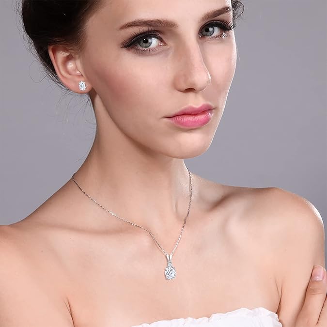 3.37 Cttw White Moissanite and White Diamond Pendant Necklace Earrings Set For Women | 925 Sterling Silver | Oval 8X6MM and 7X5MM | With 18 Inch Chain