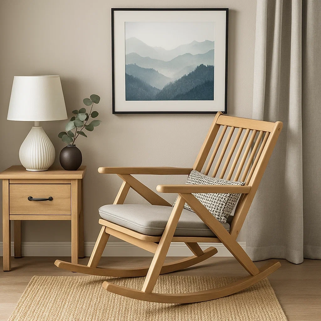 Fauteuil à bascule en bois avec coussin confortable