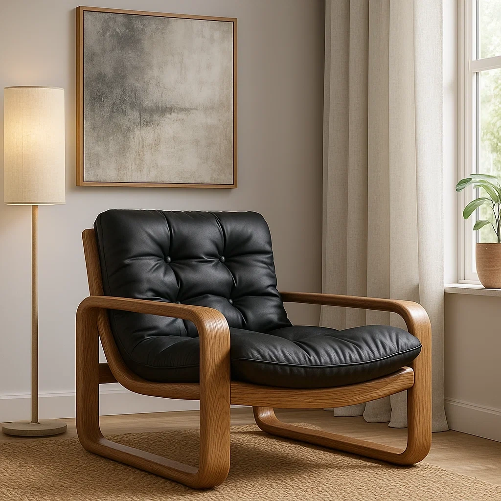 Fauteuil moderne capitonné avec structure en bois massif