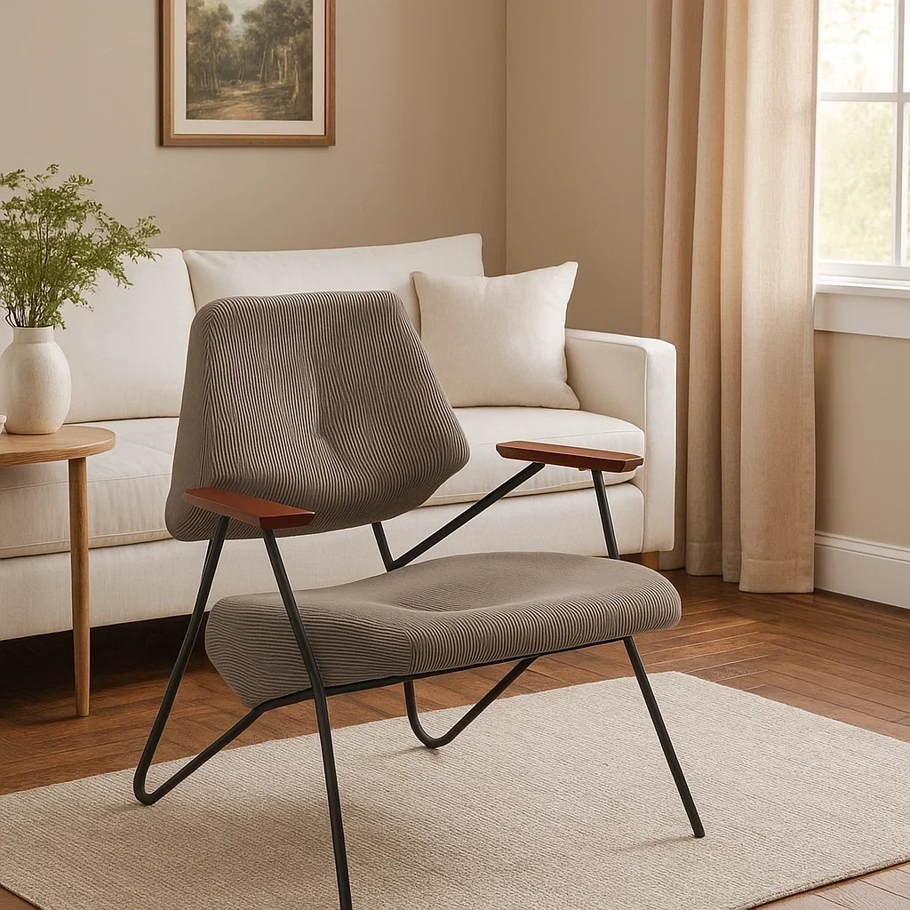 Fauteuil design moderne en métal avec assise rembourrée