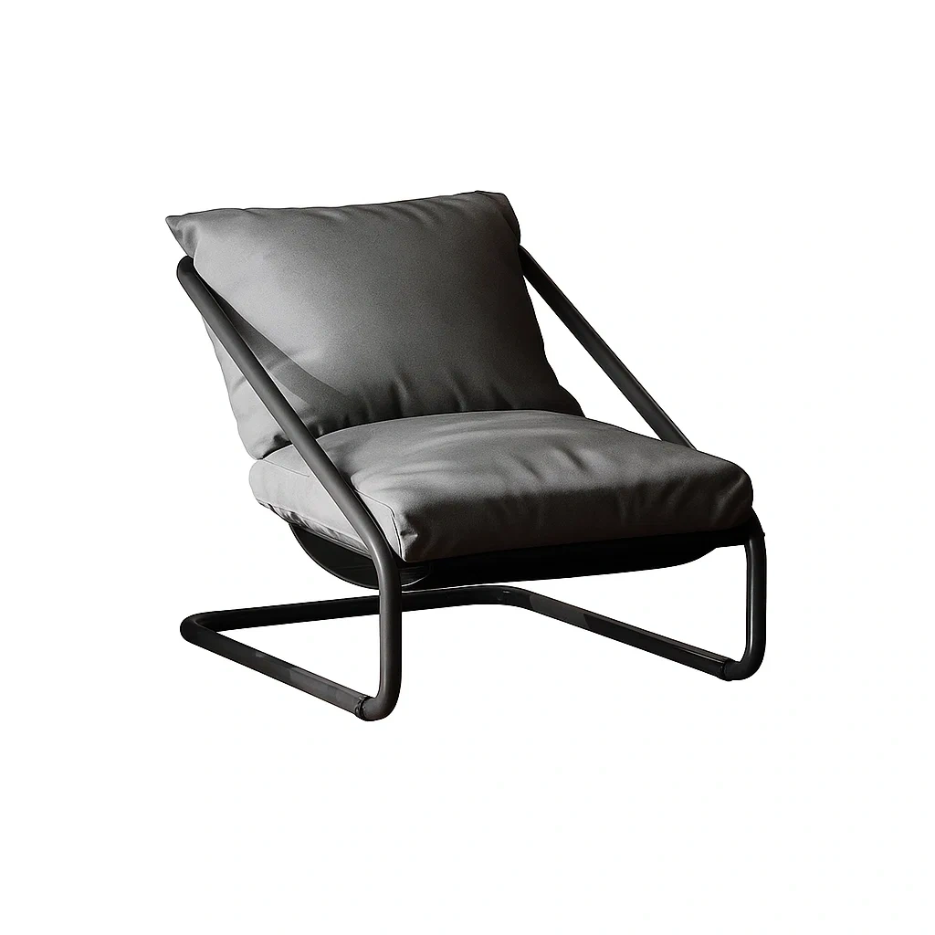 Fauteuil design moderne avec structure en métal et coussins rembourrés