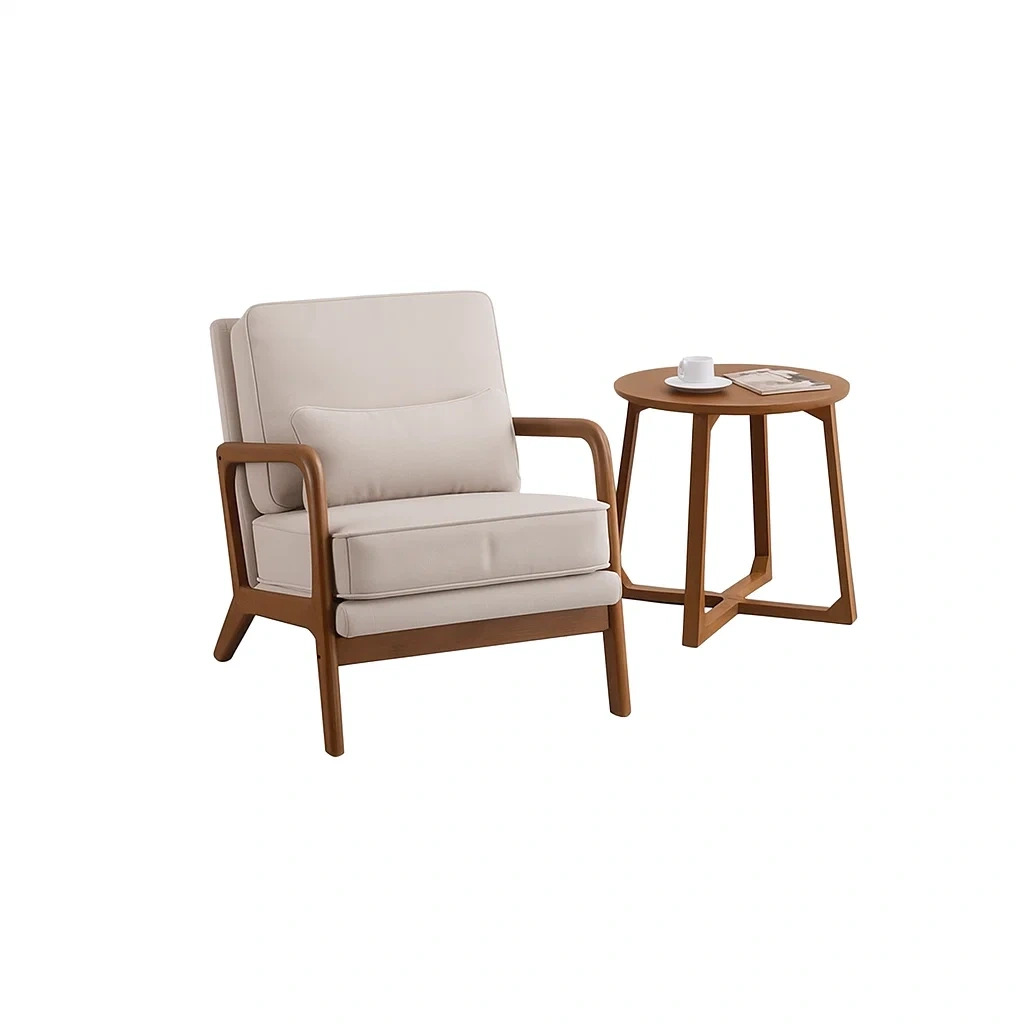 Ensemble 2 pièces avec 1 fauteuil et 1 table basse en bois