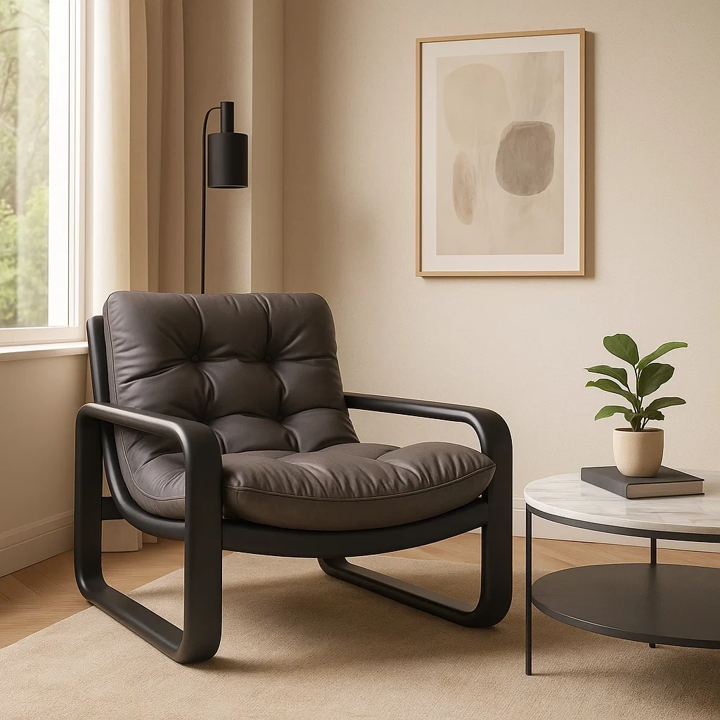 Fauteuil moderne capitonné avec structure en bois massif