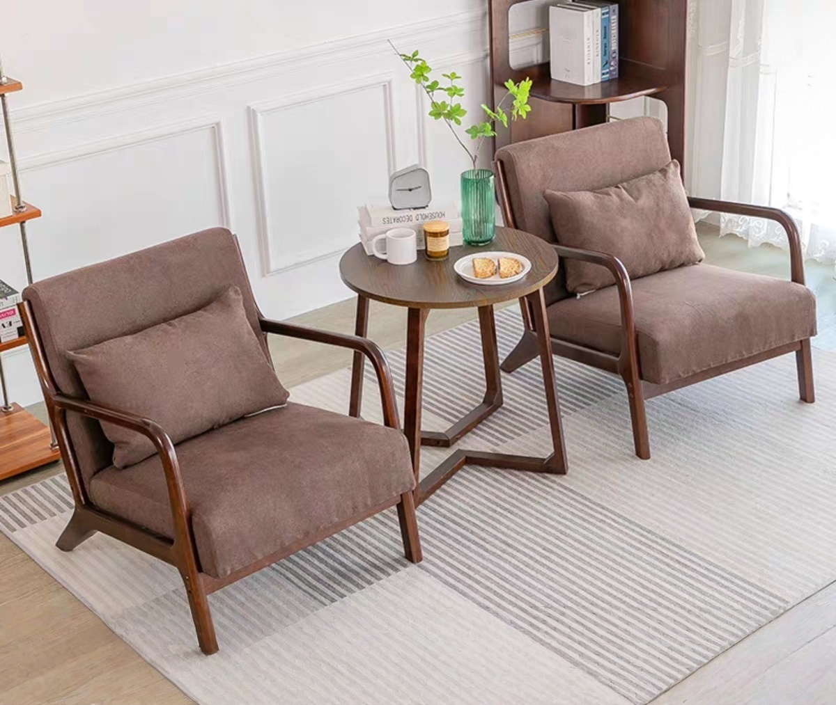 Ensemble de salon 3 pièces avec 2 fauteuils et 1 table basse en bois