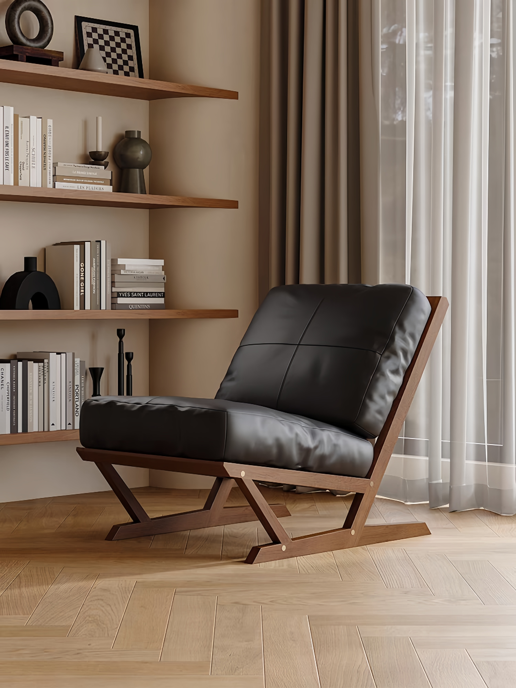 Fauteuil moderne en bois avec coussins rembourrés