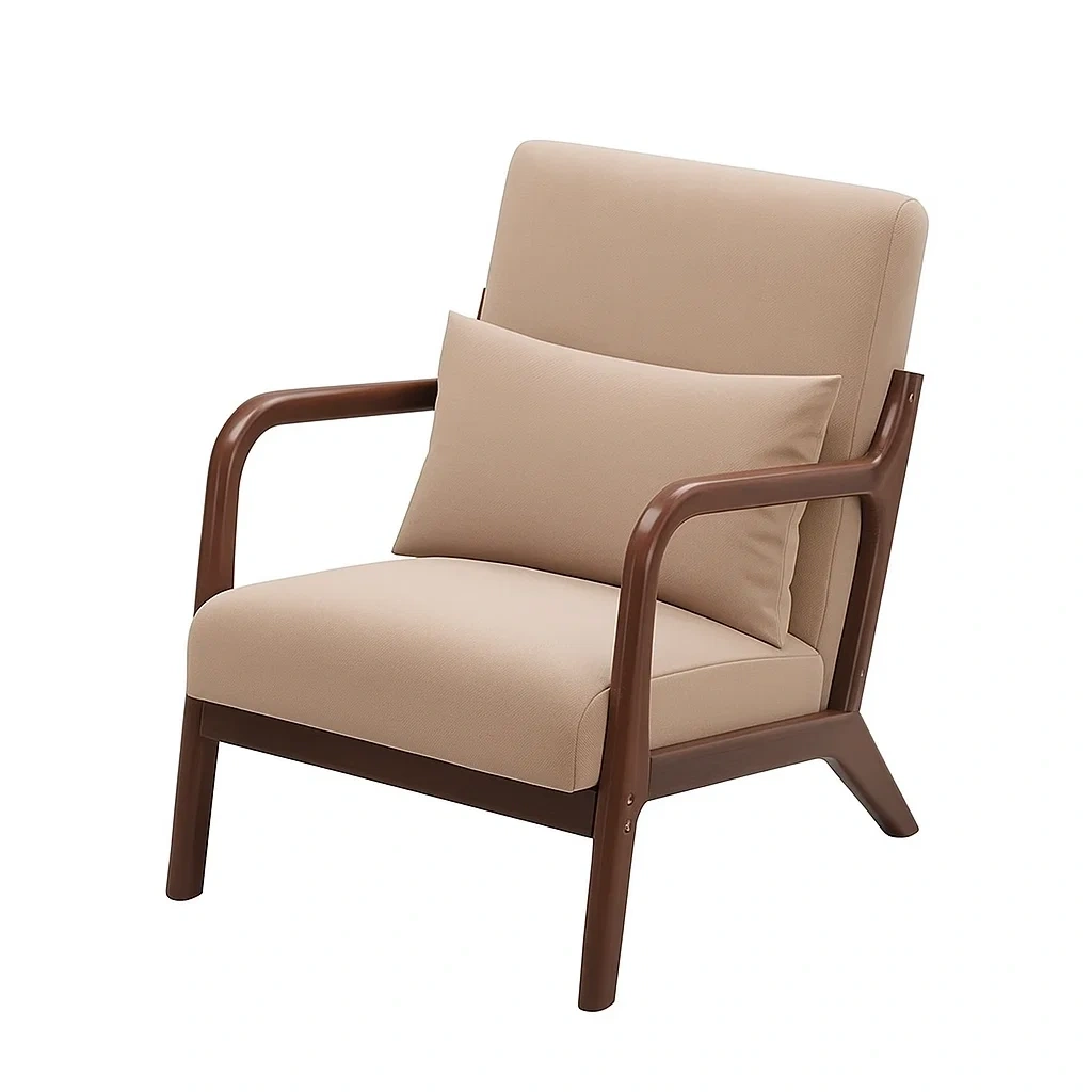 Fauteuil moderne avec accoudoirs en bois et coussin confortable