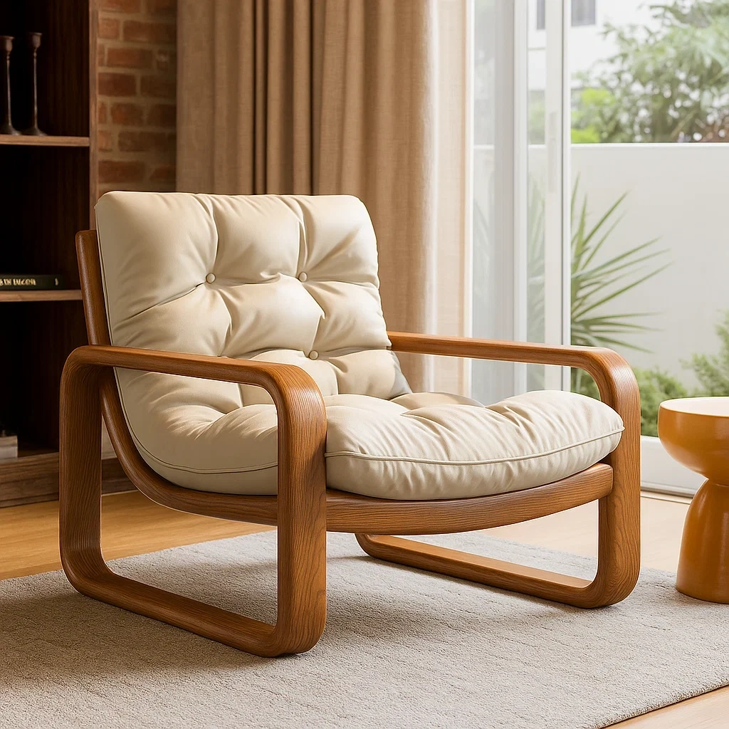 Fauteuil moderne capitonné avec structure en bois massif