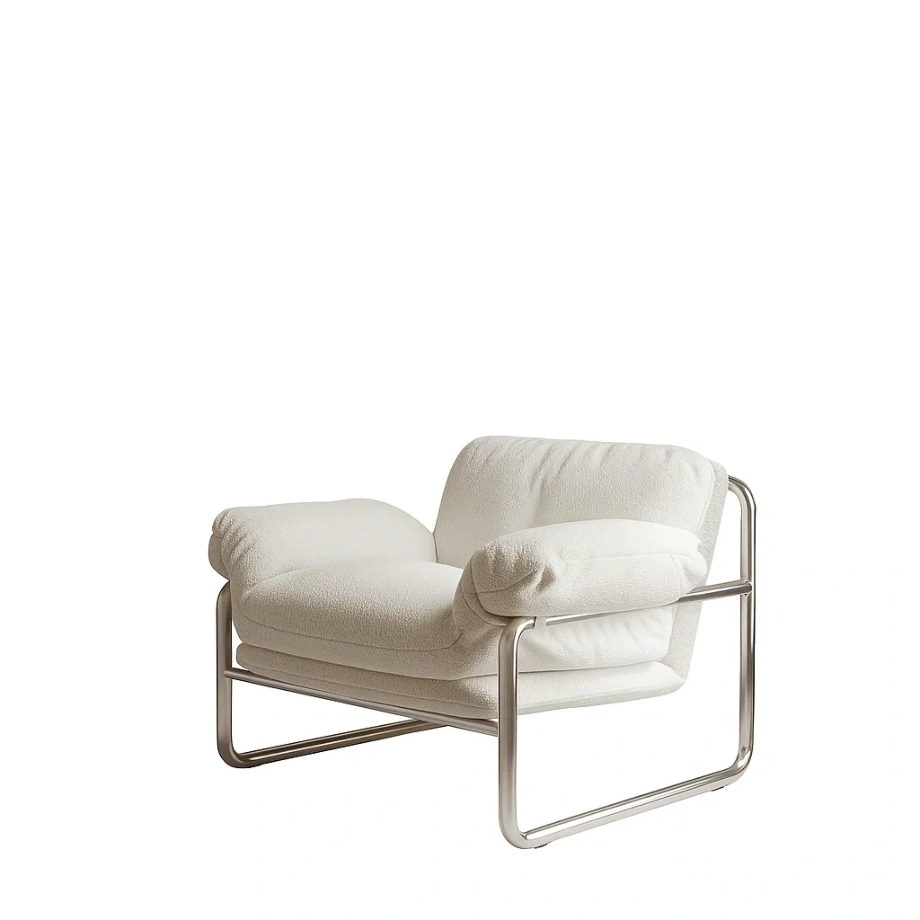 Fauteuil design moderne avec structure métallique et coussins rembourrés
