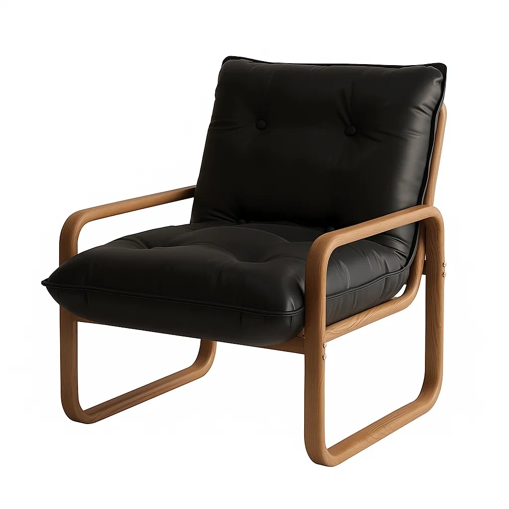 Fauteuil design scandinave avec structure en bois et coussins rembourrés
