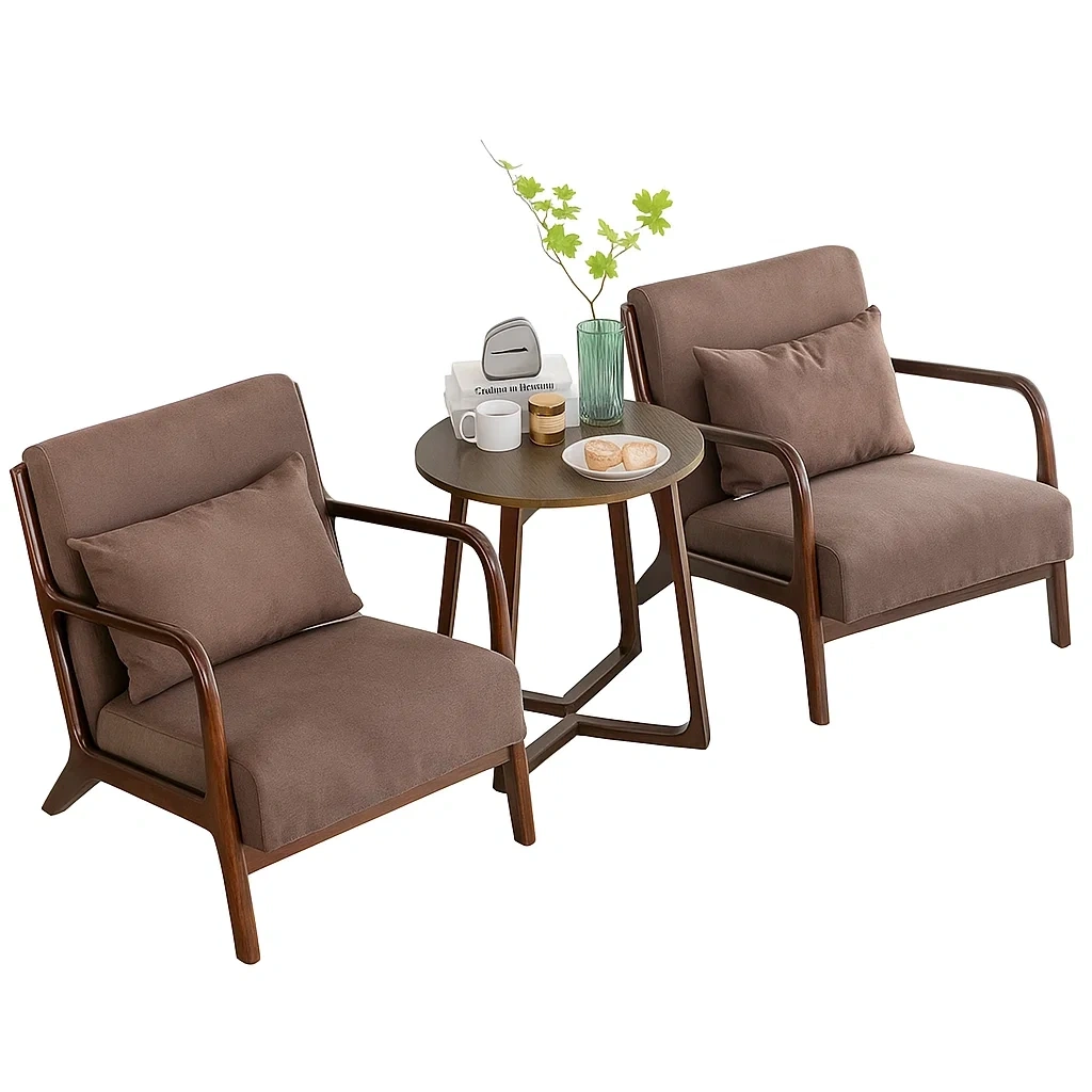 Ensemble de salon 3 pièces avec 2 fauteuils et 1 table basse en bois