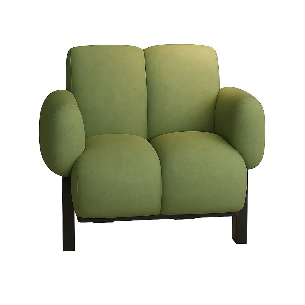 Fauteuil moderne en tissu rembourré avec accoudoirs arrondis